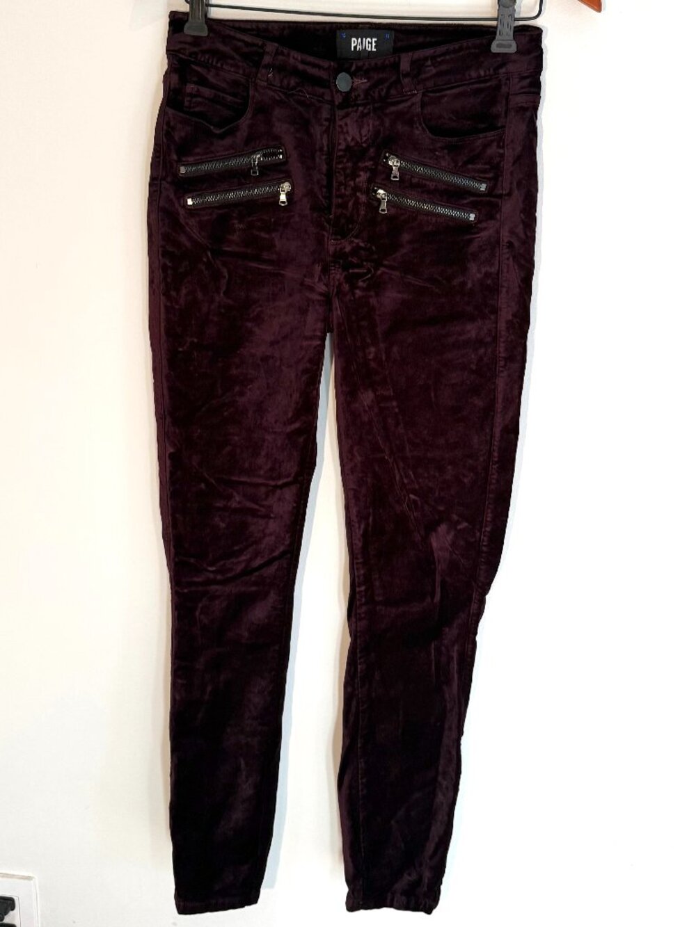 Paige Edgemont Skinny Jeans burgundy / purple / vino velvet with double zipper